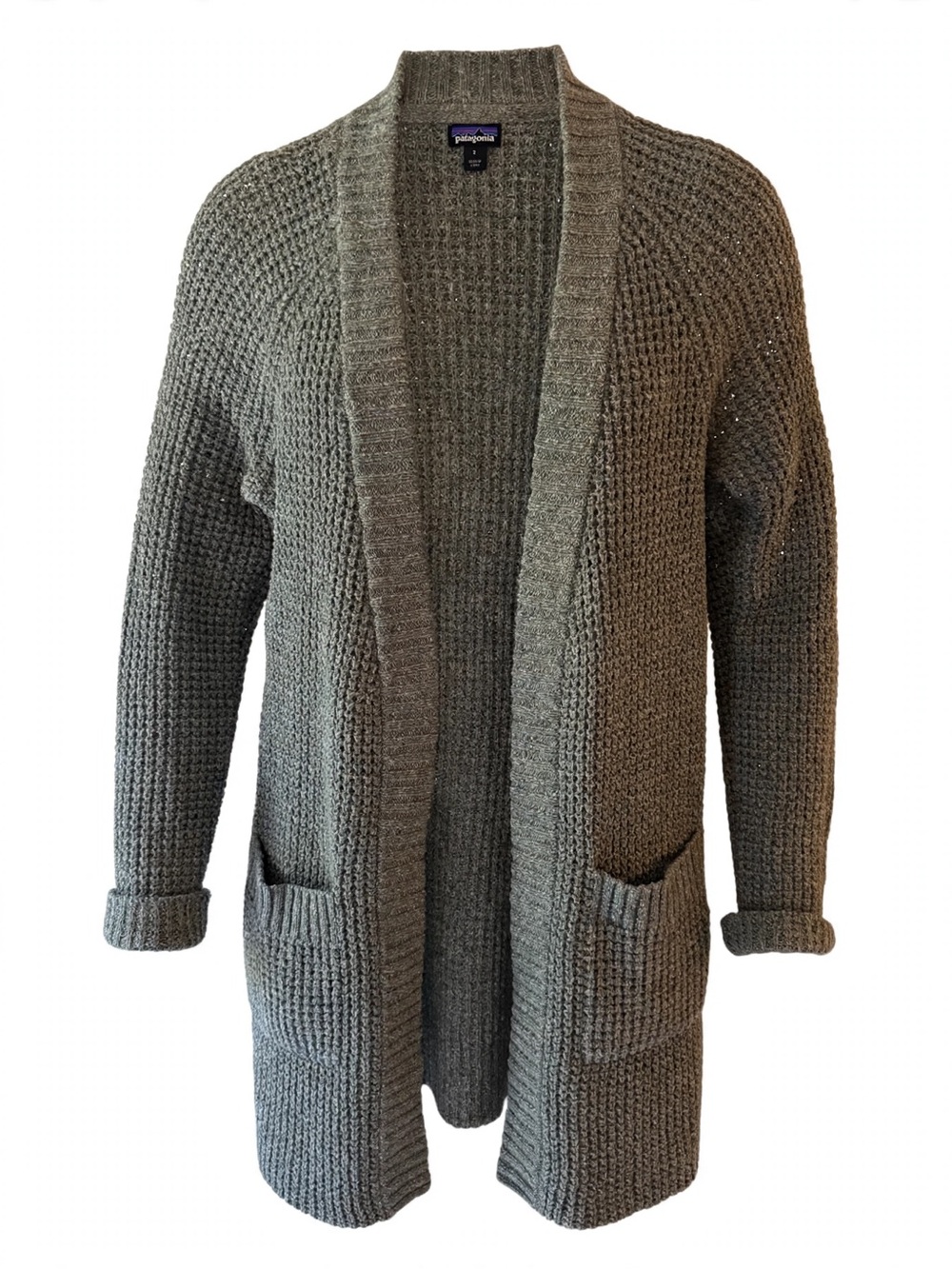 Patagonia Women's Gray Heather Chunky Knit Open Front Cardigan Size S Pockets